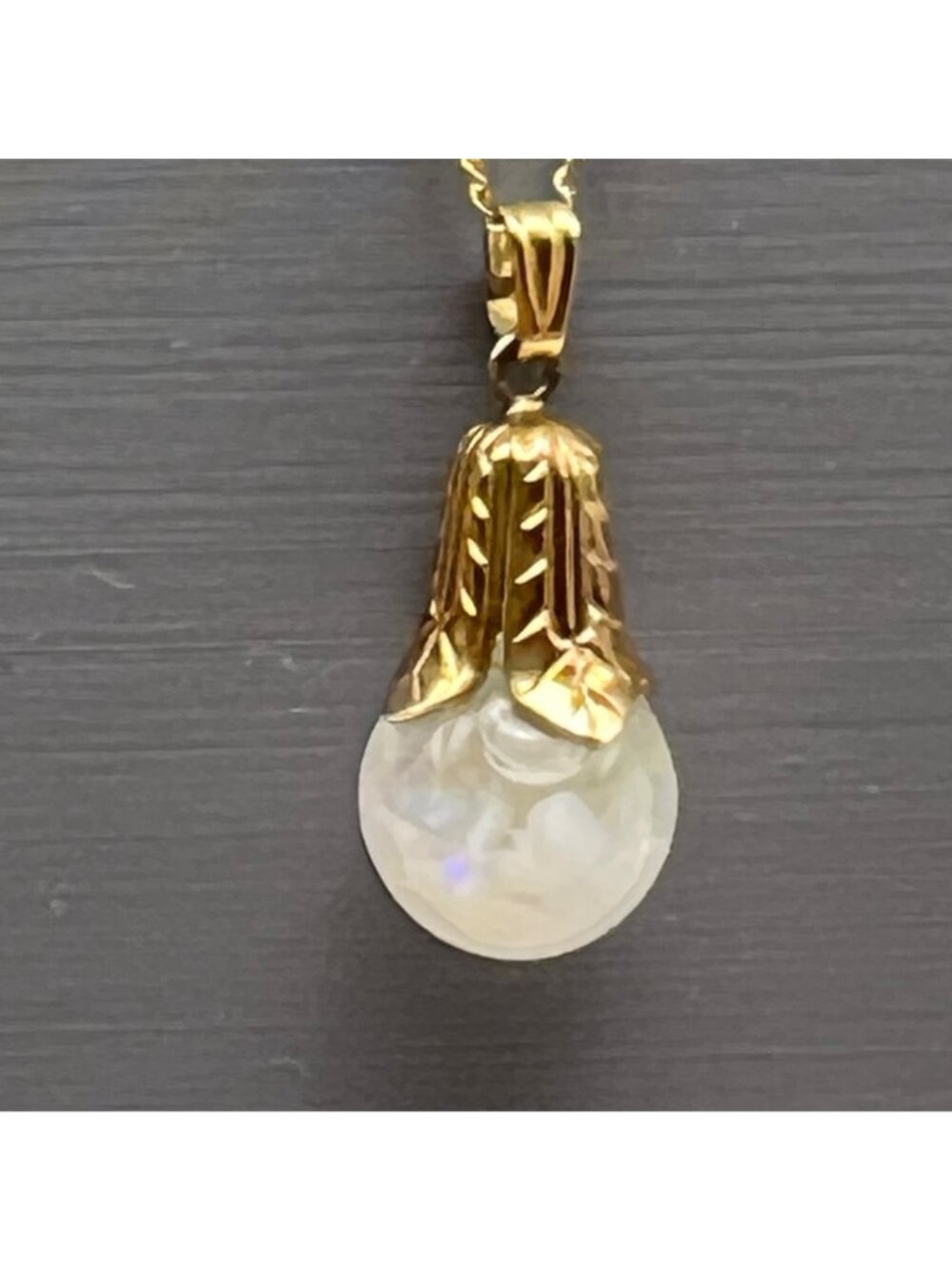 Vintage Gold Filled Pendant Necklace Floating Opal Chip 1/20 12K Glass Orb - Picture 5 of 13